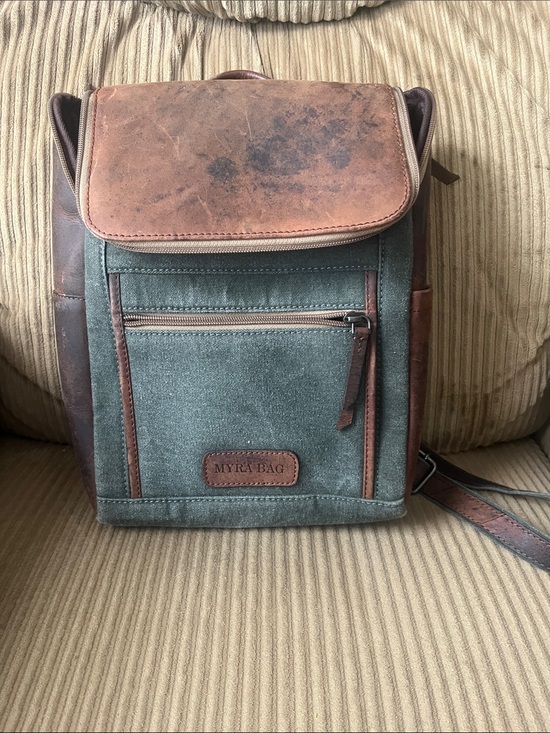 Myra Bag Other - Myra Bag Green Canvas and Brown Leather Trim Backpack